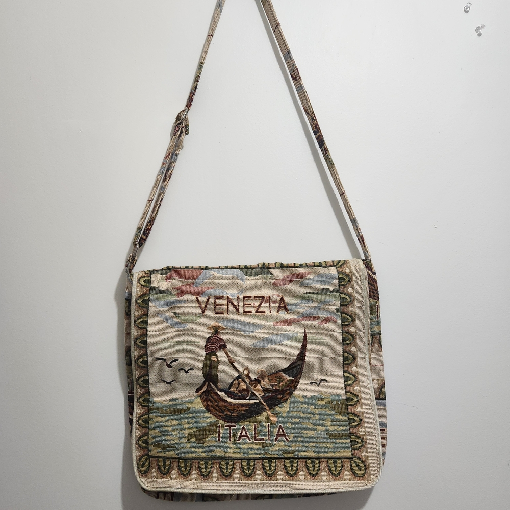 Venezia Italia Tapestry Shoulder Bag - Cream and Brown